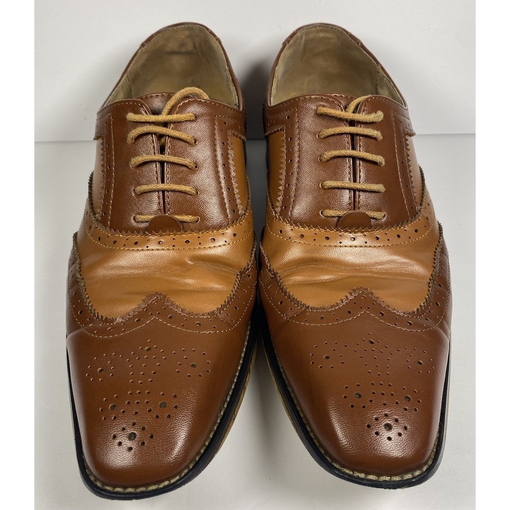 Gino Vitale Mens Wingtip Dress Shoes Brown Tan Brogue GV1002 Size 9